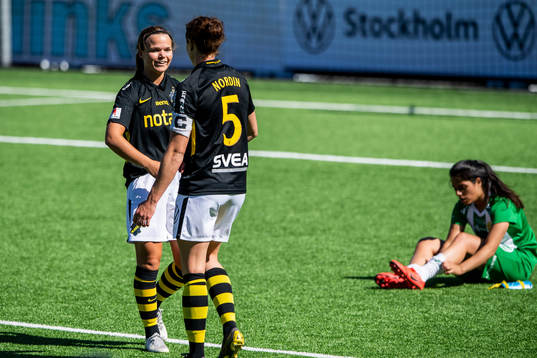 s Johanna Lindell och Sara Nordin jublar samtidigt som