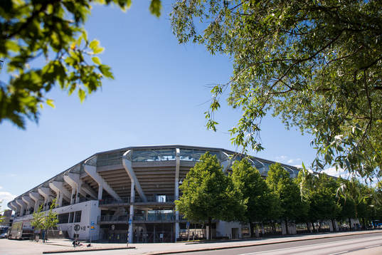 Gamla Ullevi exteriört innan fotbollsmatchen i Allsvenskan
