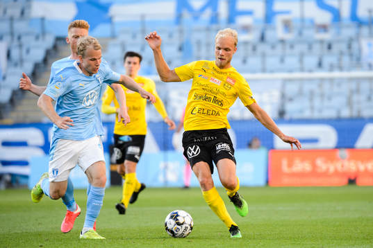 Malmö FFs Oscar Lewicki och Mjällbys Viktor Gustafson