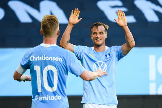 Malmö FFs Anders Christiansen och Eric Larsson jublar
