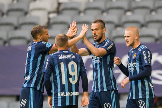 Djurgårdens Emir Kujovic jublar med lagkamrater