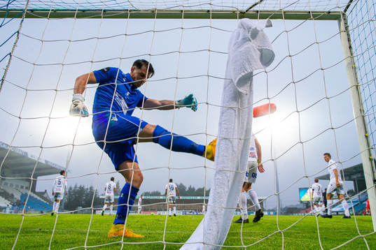 Goalkeeper Helge Sandvik of Haugesund reacts