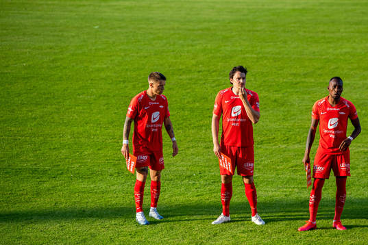 Robert Taylor, Vegard Forren and Daouda Bamba of Brann line