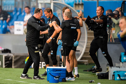 Erling Moe, head coach of Molde, celebrates