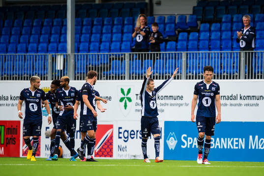 Liridon Kalludra of Kristiansund celebrates