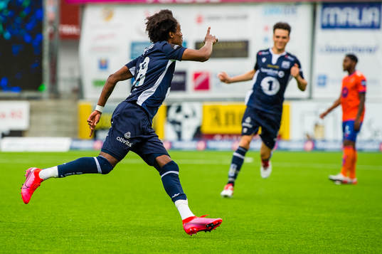 Amin Soleiman Askar of Kristiansund celebrates