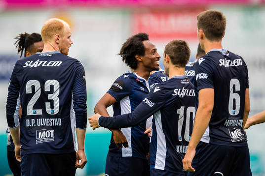 Amin Soleiman Askar of Kristiansund celebrates