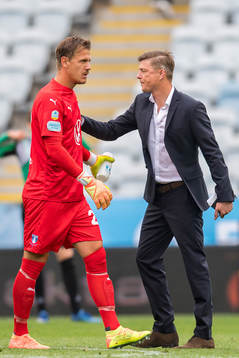 Malmö FFs målvakt Johan Dahlin och tränare Jon Dahl