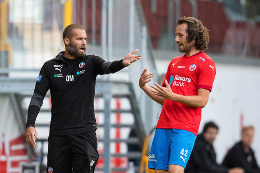 Helsingborgs tränare Olof Mellberg och Mikkel Mix Diskerud