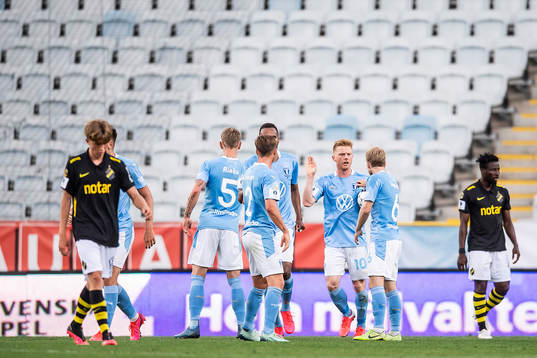 Malmö FFs Anders Christiansen jublar med Oscar Lewicki