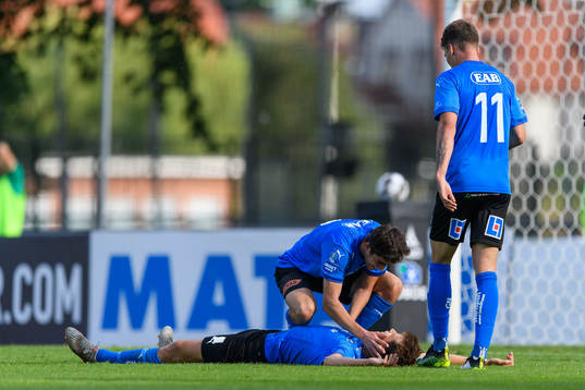 Halmstads Rasmus Wiedesheim-Paul jublar med lagkamrater