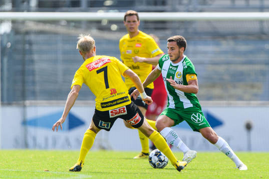 Hammarbys Jeppe Andersen och Mjällbys Viktor Gustafson