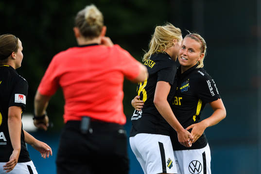 s Adelisa Grabus och Elise Björnelius Leidersten jublar