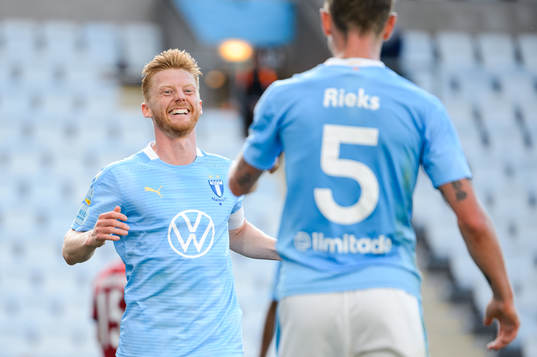 Malmö FFs Anders Christiansen jublar med Sören Rieks