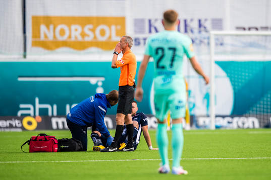 Flamur Kastrati of Kristiansund in pain