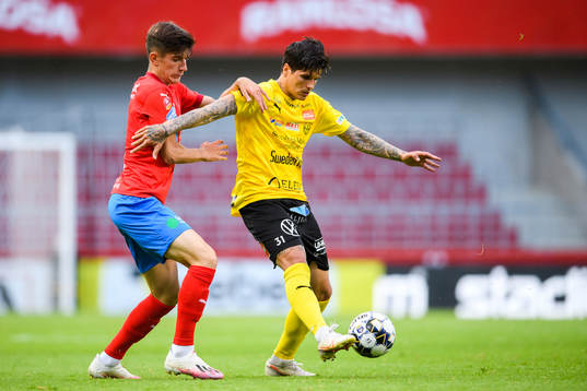 Helsingborgs Armin Gigovic och Mjällbys David Batanero
