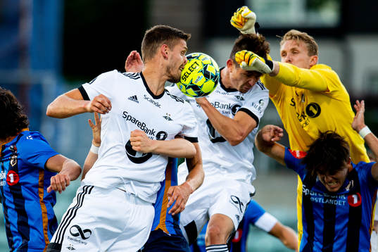 Gustav Valsvik of Rosenborg scores the 0-1 goal behind