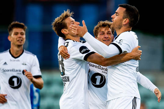 Dino Islamovic of Rosenborg celebrates with teammates