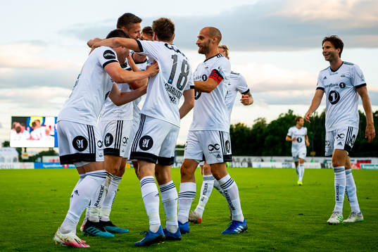 Gustav Valsvik of Rosenborg celebrates with Kristoffer