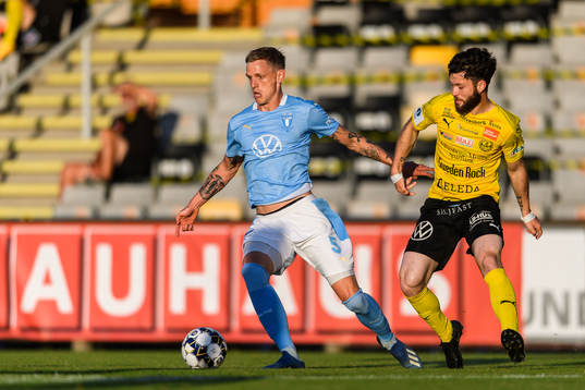 Malmö FFs Sören Rieks och Mjällbys Jonathan Tamimi
