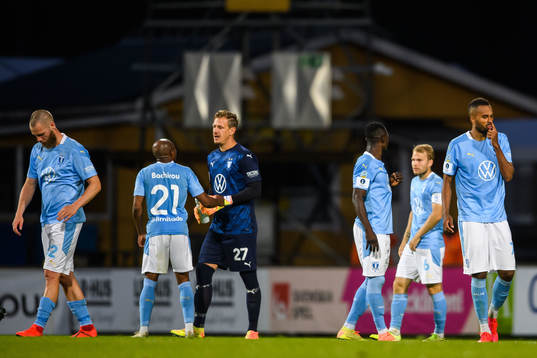 Malmö FFs Jo Inge Berget, målvakt Johan Dahlin och Isaac