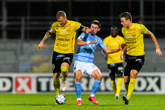 Mjällbys David Löfquist och Jesper Löfgren mot Malmö