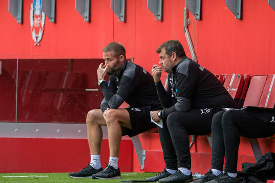 Helsingborgs tränare Olof Mellberg och assisterande