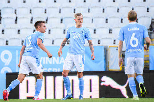 Malmö FFs Jonas Knudsen och Oscar Lewicki jublar med