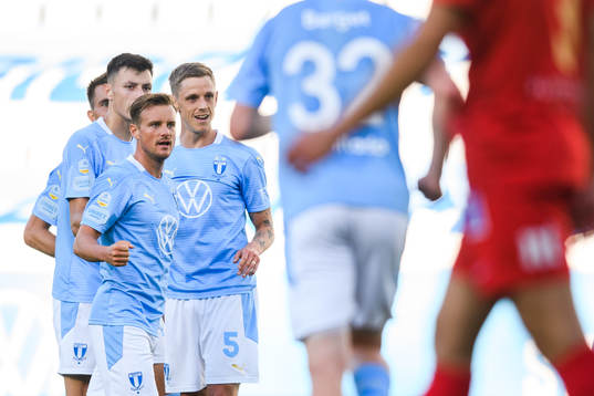 Malmö FFs Eric Larsson och Sören Rieks jublar
