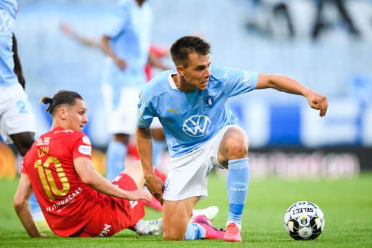 IFK Norrköpings Jonathan Levi och Malmö FFs Jonas Knudsen