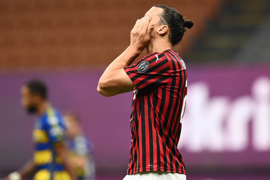 Zlatan Ibrahimovic of AC Milan looks dejected