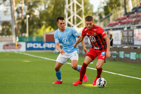 Malmö FFs Jonas Knudsen och Östersunds Felix Hörberg