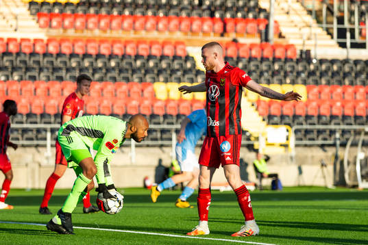 Östersunds målvakt Aly Keita och Thomas Isherwood