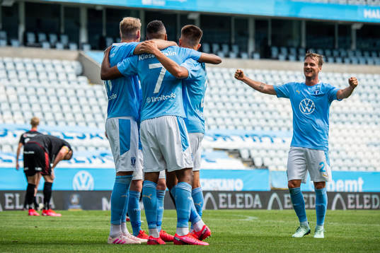 Malmö FFs Isaac Kiese Thelin jublar med lagkamrater