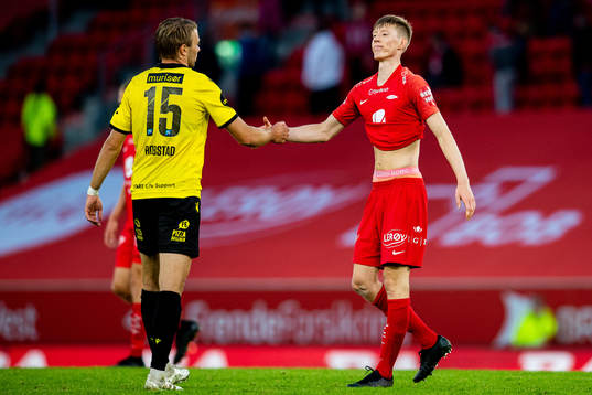 Henrik Robstad of Start and Ole Martin Kolskogen of Brann