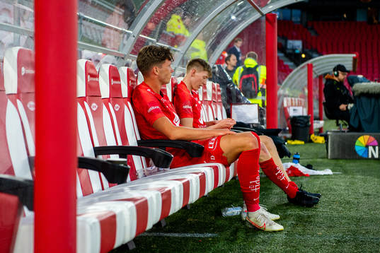 Erlend Hustad and Ole Martin Kolskogen of Brann look