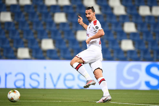 Zlatan Ibrahimovic of AC Milan scores the second goal