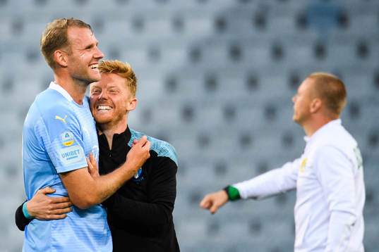 Malmö FFs Ola Toivonen och Anders Christiansen jublar