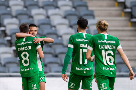 Hammarbys Vladimir Rodic, Jeppe Andersen, Abdul Khalili och