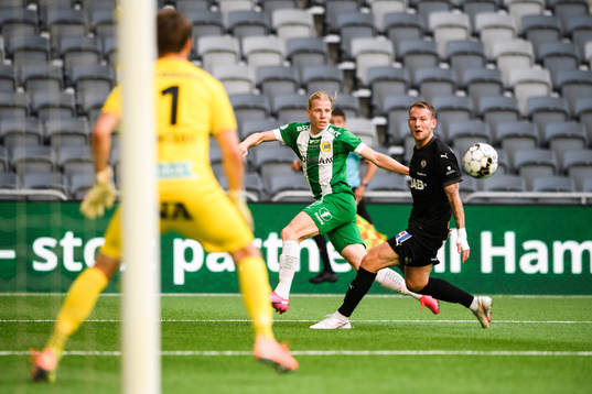 Hammarbys Gustav Ludwigson oroar framför Örebros målvakt