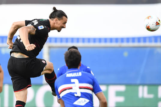 Zlatan Ibrahimovic of AC Milan scores the first goal
