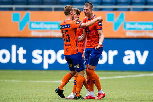 Holmbert Aron Briem Fridjonsson of Aalesund celebrates with
