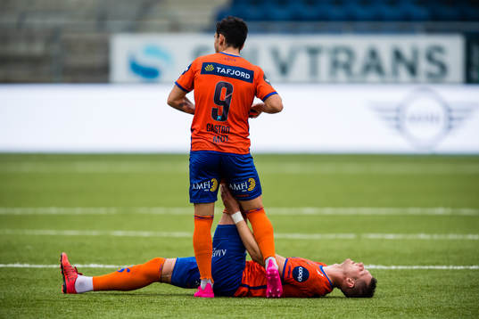 Holmbert Aron Briem Fridjonsson of Aalesund in pain