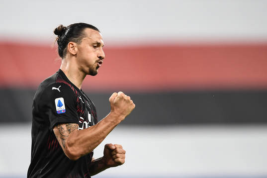 Zlatan Ibrahimovic of AC Milan celebrates