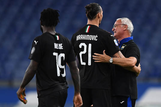 Zlatan Ibrahimovic of AC Milan and Claudio Ranieri, head