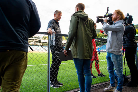 Lars Arne Nilsen, head coach of Brann, talks to the media