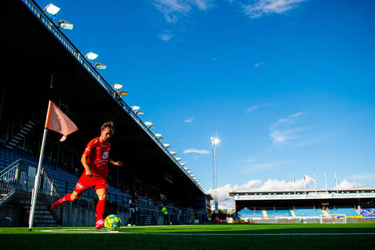 Fredrik Haugen of Brann takes a corner kick