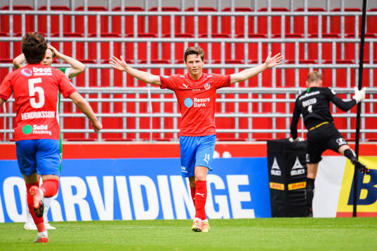 Helsingborgs Brandur Hendriksson och Max Svensson jublar