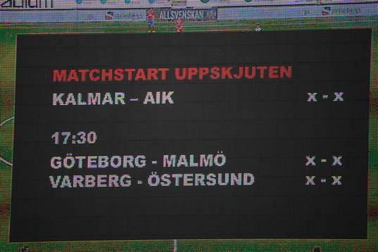 Omgångens spelschema med information om uppskjuten