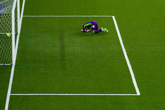Goalkeeper Julian Faye Lund of Rosenborg looks dejected